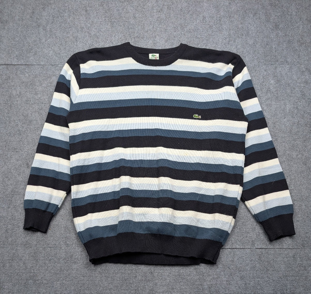 Vintage Izod Sweater Womens XXL Blue Stripe Preppy Retro Relaxed Cotton Classic